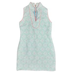 Sail to Sable Mint Green Pink Jacquard Woven Mini Shift Dress Sleeveless Small